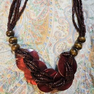 Handmade Beaded Fuschia, Brown and Silver Necklace